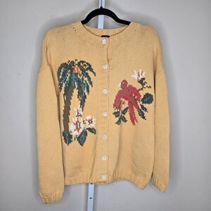 Vintage Gap Yellow Cotton Tropical Bird Button Up Cardigan Size L